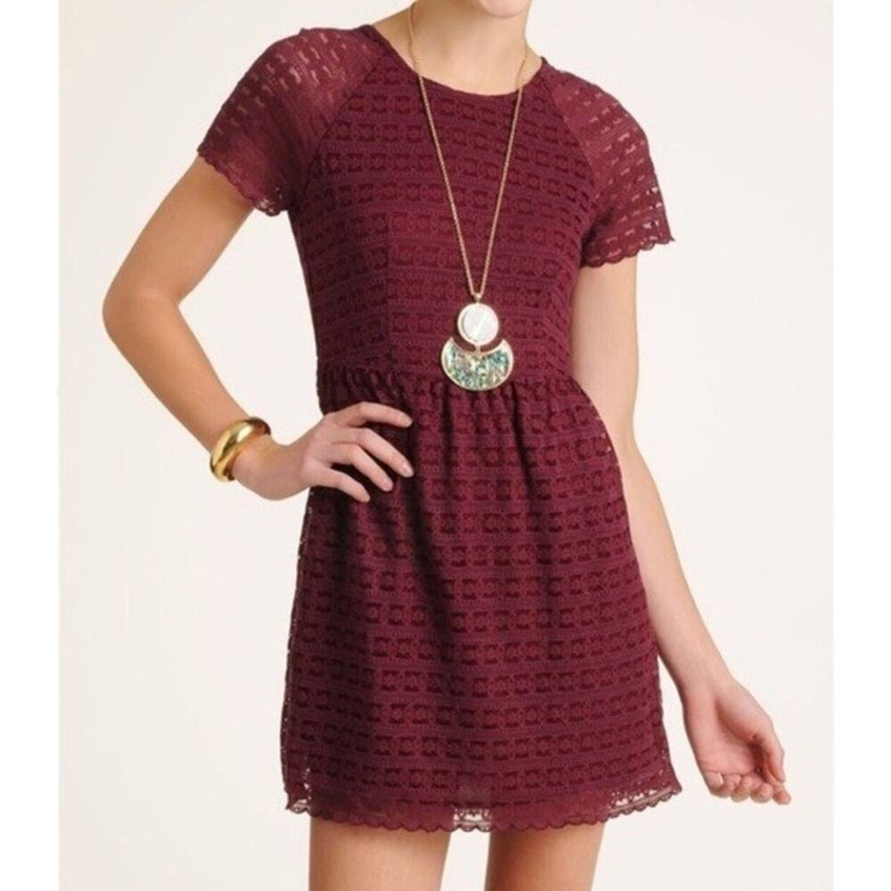 Free People Maroon "Candy Lace" Short Sleeve Dress - Size 2